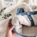80-140 Cm Winter Girls Boys Thick Warm Fleece Waistcoat Baby Kids Children Jeans Denim Vest