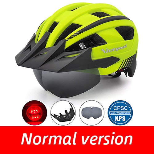 Victgoal Bicycle Helmet LED Moutain Road USB Rechargeable Light Cycling Helmet For Man Sun Visor Goggles Men MTB Bike Headgear