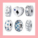 BISAER Authentic 925 Sterling Silver Stopper Clip Heart Star Charm Clear CZ Beads Fit Charm Silver 925 Bracelet Jewelry Making