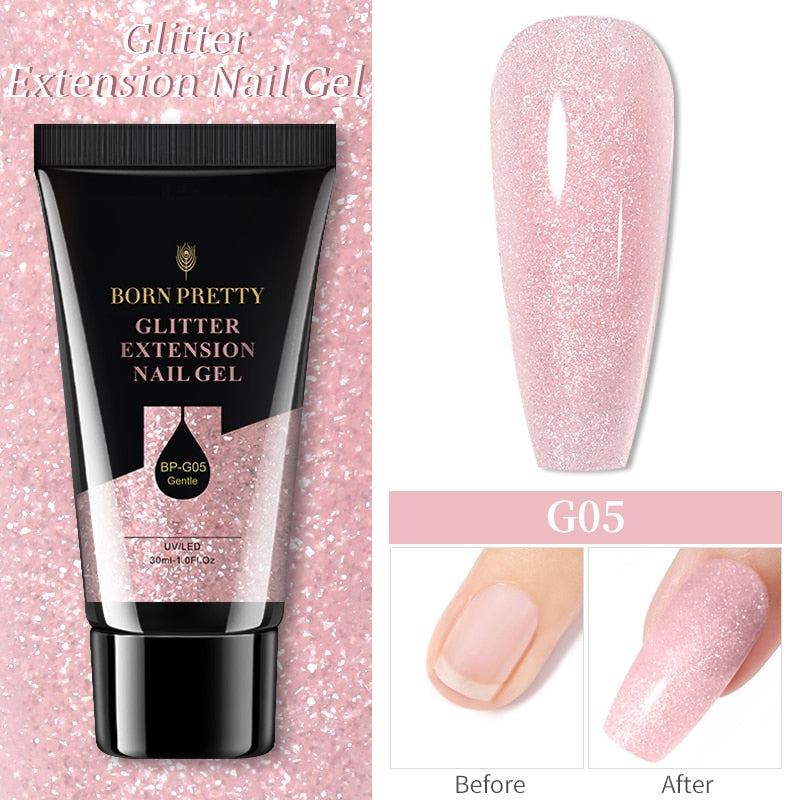 BORN PRETTY 30/20ml Glitter Acrylgel Fingerverlängerung Silber Rosa Verlängerungsgel Soak Off Nail Art Gel Lack