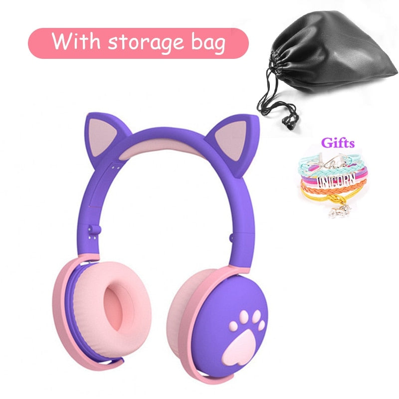 Nette Kinderkopfhörer Drahtlose Ohrhörer, Steuerung LED-Licht Katze Ohr Mädchen Kind Geschenk Bluetooth Gaming Headset Stereo Bass Mit Mikrofon