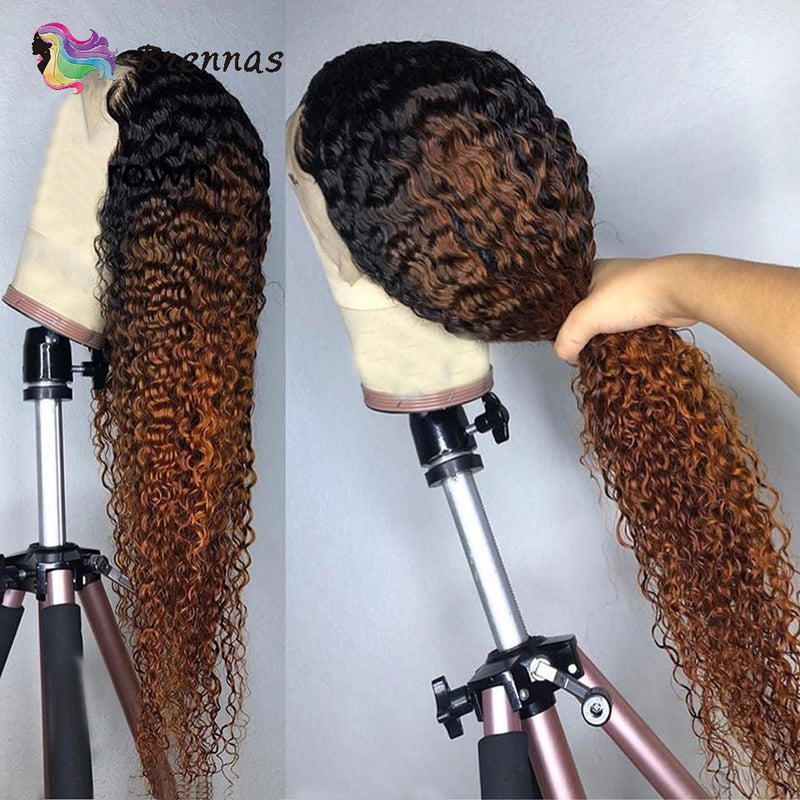 Ombre Curly Lace Front Echthaarperücken für Frauen Gebleichte Knoten Density180 Preplucked 13x4 Brasilianisches Haar Curly Lace Frontal Perücke