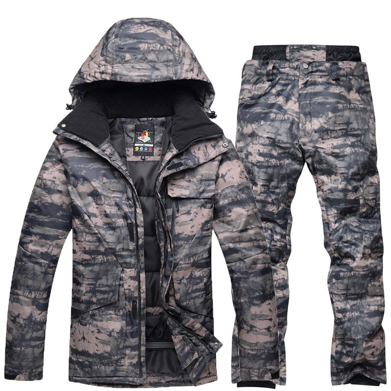 Nuevo traje de esquí de camuflaje para hombre, impermeable, transpirable, chaqueta de Snowboard, pantalones de nieve de invierno, trajes, conjuntos de esquí y snowboard para hombre