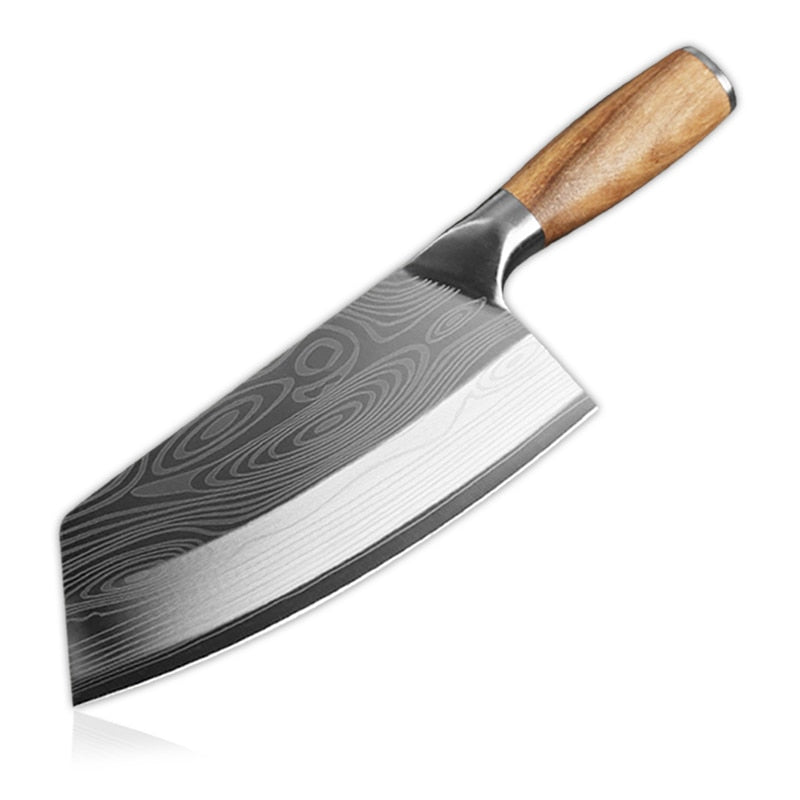 Cuchillo de cocina Damasco con patrón láser, cuchillo de carnicero, Chef chino, cuchillo para cortar y rebanar, cortador de verduras de acero inoxidable 40CR13