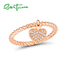 SANTUZZA Silver Ring For Women 925 Sterling Silver Heart Female Rings Rose Gold Color Cubic Zirconia Ring Set  Fashion Jewelry