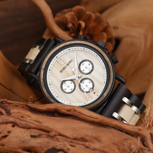 BOBO BIRD Holzuhr Herren Luxus Stilvolle Holzuhren Chronograph Quarzuhren Großes Geschenk für Ihn Box erkek kol saati OEM