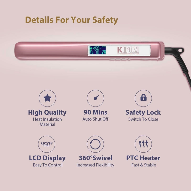 KIPOZI Hair Straightener Professional Hair Tool LCD Display 2 In 1 Hair Iron Dual Voltage Adjustbale Temperature Hair Curler