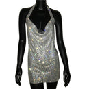 2022 NEUE reizvolle tiefe V-Ausschnitt-Kristallkleid-Frauen-Luxusrhinestone-Halter-Tanzparty Diamante Backless Split-Minikleider