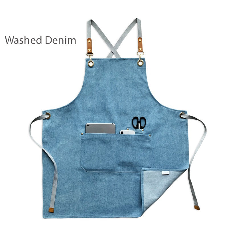 2021 New Thick Canvas Unisex Apron Bib Chef Kitchen Aprons for Women Men Coffee Shop Barber BBQ Bib working uniform