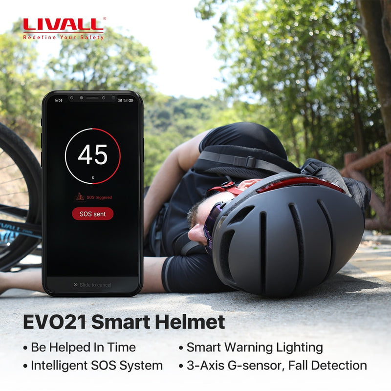 Bester Original LIVALL EVO21 Smart MTB Fahrradhelm für Männer Frauen Fahrrad Radfahren Elektroroller Helm mit Auto SOS Alarm