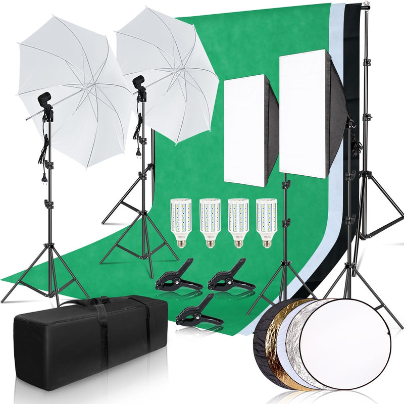 Kit de iluminación Softbox de estudio fotográfico de fotografía con marco de fondo de 2,6x3 M 3 uds fondos trípode soporte Reflector tablero paraguas