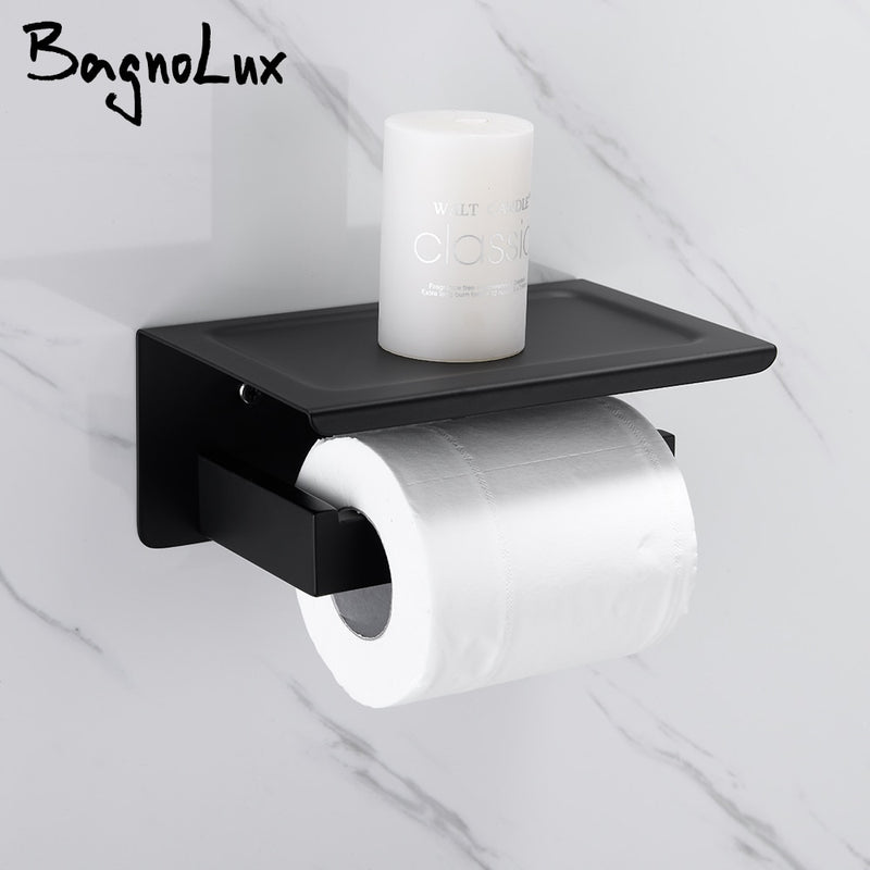 BagnoLux Estiba de acero inoxidable Cromo pulido negro Simple y hermoso Herrajes de baño montados en la pared Portarrollos de papel higiénico