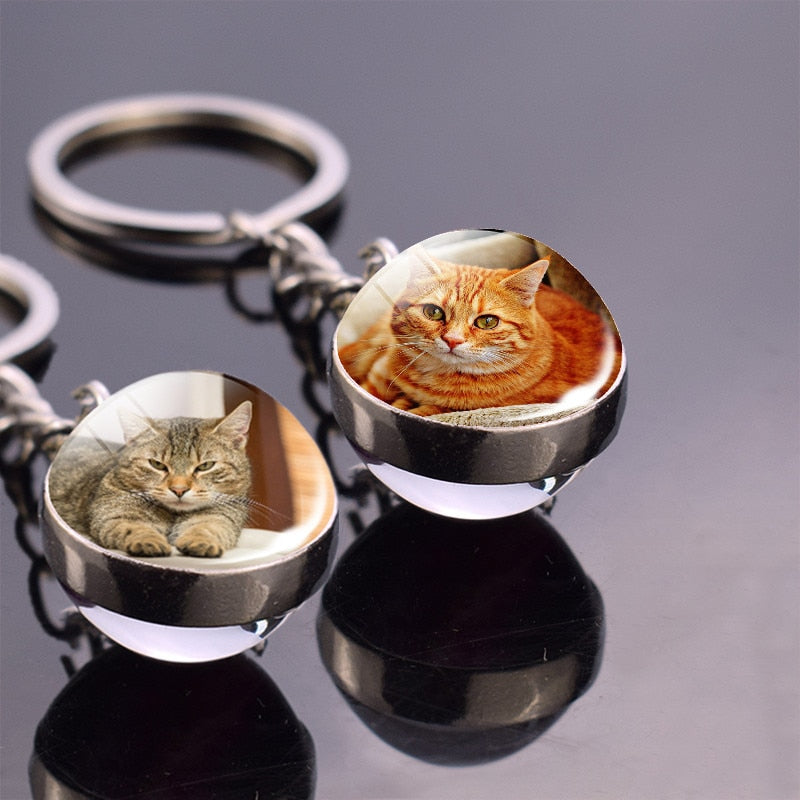Tiere Schlüsselanhänger Katze Hund Bär Pfau Kaninchen Eichhörnchen Phönix Doppelseitiger Glaskugel-Anhänger Schlüsselanhänger