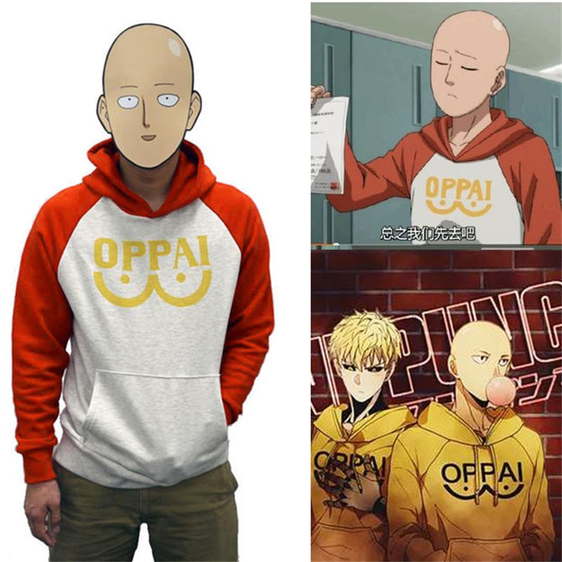 NEW Anime One Punch man Saitama Oppai Hoodie Hooded Women Men Sweatshirt Hoodie Cosplay Costume New Splice Hip Hop Pullover 2020