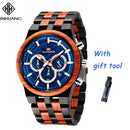 Mix Sandal Wood Men Sport Relojes Reloj de pulsera de madera Reloj de bambú de madera para hombres Correa de madera Cuarzo Husband Cronógrafo Relogio