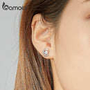 bamoer Genuine 925 Sterling Silver Moon and Star 2 Colors Opal Stud Earrings for Women Wedding Statement Jewelry Boucles SCE816