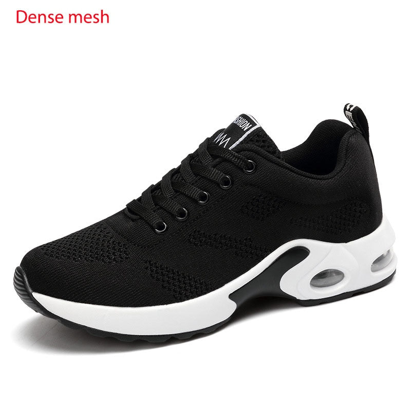 Casual Women Sneakers Air Cushion Platform Flat Shoes Femme Tennis Trainers Breathable Fly Wire Hit Color Comfort Zapatos Mujer