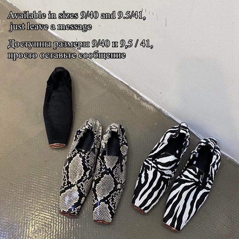 Fashion Square Toe Flats Shoes Women Slip On Loafers Comfortable Ballet Zebra Snake Pattern Shoe Big Size 35-41 Zapatillas Mujer