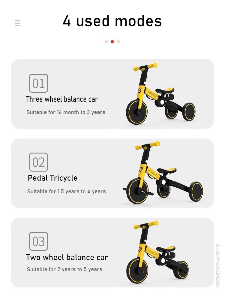 Uonibaby 4  into 1 Children Bicycle Tricycle Two Wheel Bike Baby Balance Bike Kids Scooter Baby Stroller for 1-6 Years Old