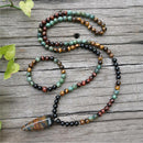 8mm Natural Stone Bead,African Turquoise,Tigers Eye,Awaken,JapaMala Set,Spiritual Jewelry,Meditation,Inspirational,108 Mala Bead