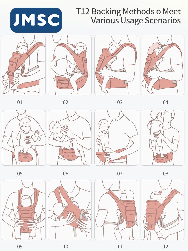 JMSC Ergonomic Baby Carrier Infant Kid Hip Seat Sling Wrap Holder Backpacks Travel Outdoor Kangaroo Front Facing 0-36 Months