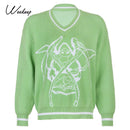 Weekeep Y2k Chic Print Streetwear Oversized Sweater Women's Casual Autumn Winter Knitted Jumper Fashion Loose Knitwear Pullovers