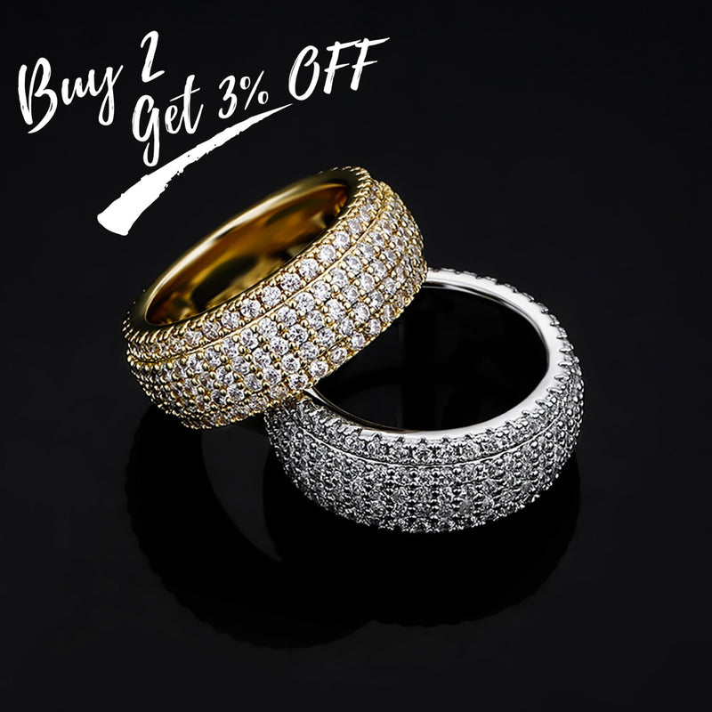 TOPGRILLZ 5 Layer Zirconia Band Ring Full Micro Pave Cubic Zirconia Rings High Quality Hip Hop Fashion Jewelry For Men Women