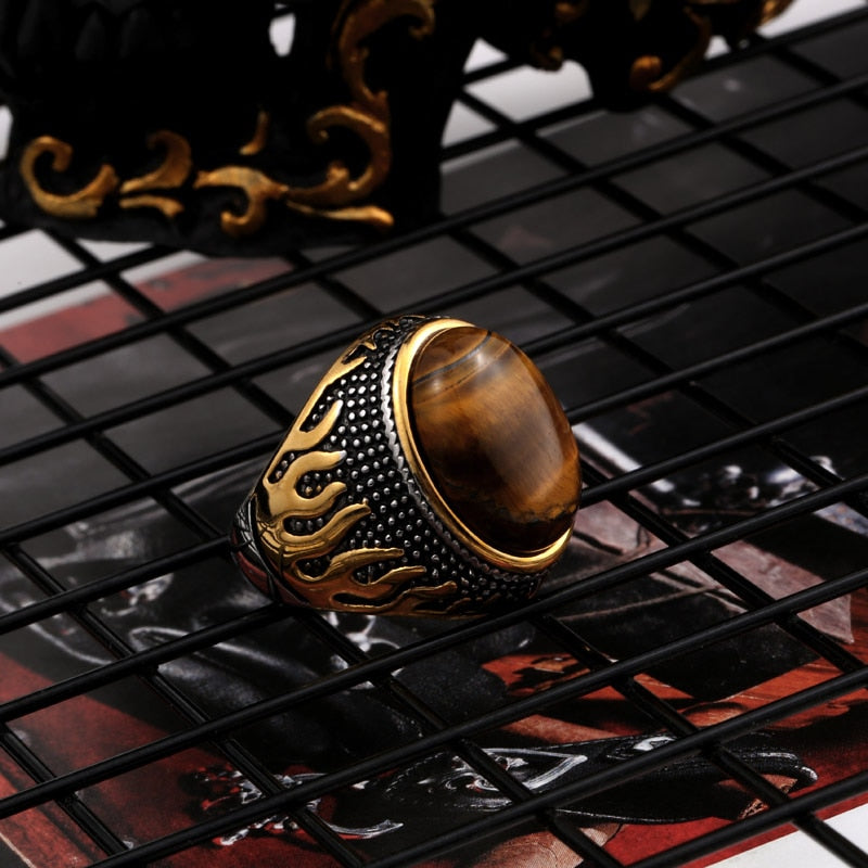 Beier Natural stone ring men Vintage Tiger Eye rings for men Male Finger jewelry BR8-736