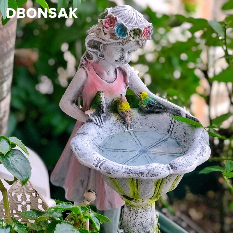 Figura de ángel de resina escultura Hada de las flores decoración Solar corona estatua de niña al aire libre Villa patio jardinería adornos de paisaje