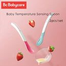 BC Babycare 2pcs Soft Baby Temperature Sensing Spoon BPA Free Food Infant Feeding Tools Flatware Sterilizable TPE Square Spoons