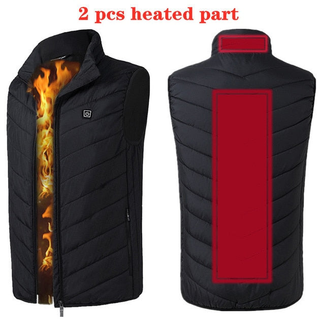 Nuevo chaleco calefactable de 9 lugares para hombres y mujeres, chaqueta calefactable Usb, ropa térmica de calefacción, chaqueta térmica de moda de invierno para caza, negro 5XL 6XL