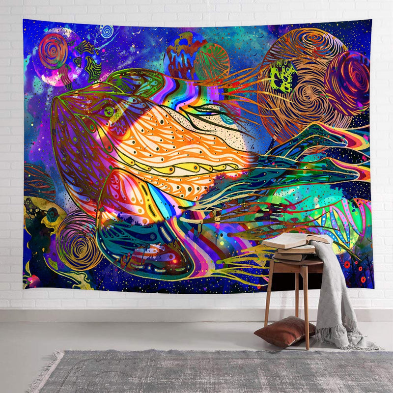 Simsant Trippy Sea Tapestry Hippie Fish and Jellyfish Summer Art Wall Hanging Tapestries for Living Room Home Decor Banner