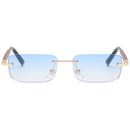 Peekaboo tinted rimless rectangular sunglasses retro blue brown imitated wood frame frameless women glasses for men uv400