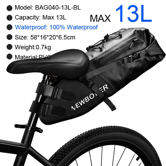 Bolsa de bicicleta NEWBOLER impermeable 13L bolsa de sillín de bicicleta de gran capacidad ciclismo bolsa trasera plegable MTB Road Trunk Bikepacking