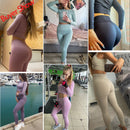 Traje de Yoga sin costuras, conjunto deportivo, ropa de gimnasio, Fitness para mujer, Top corto de manga larga, mallas de cintura alta, conjunto de entrenamiento acanalado, chándales