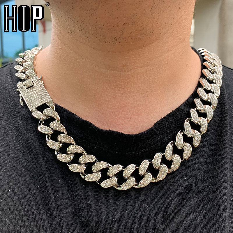 Hip Hop 1Set 20MM Full Iced Out gepflasterte Strasssteine ​​Miami Curb Cuban Chain CZ Bling Rapper Halsketten für Herrenschmuck