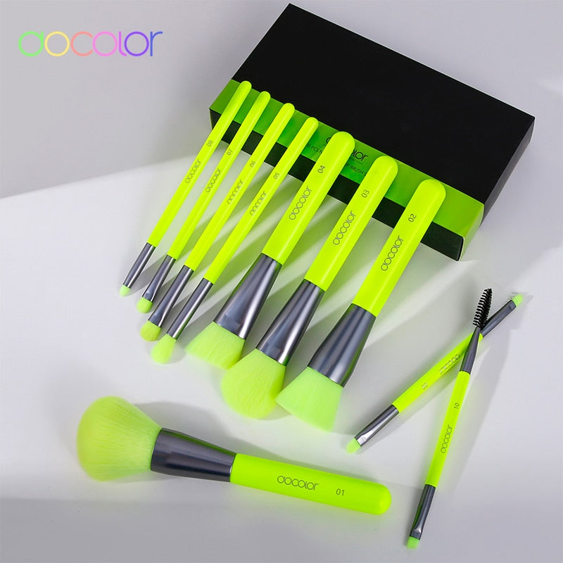 Docolor Neon 10-teiliges Make-up-Pinsel-Set Gesicht, Foundation, Puder, Lidschatten, Augenbrauen, Kabuki, Mischpinsel, Beauty-Kosmetik-Werkzeuge