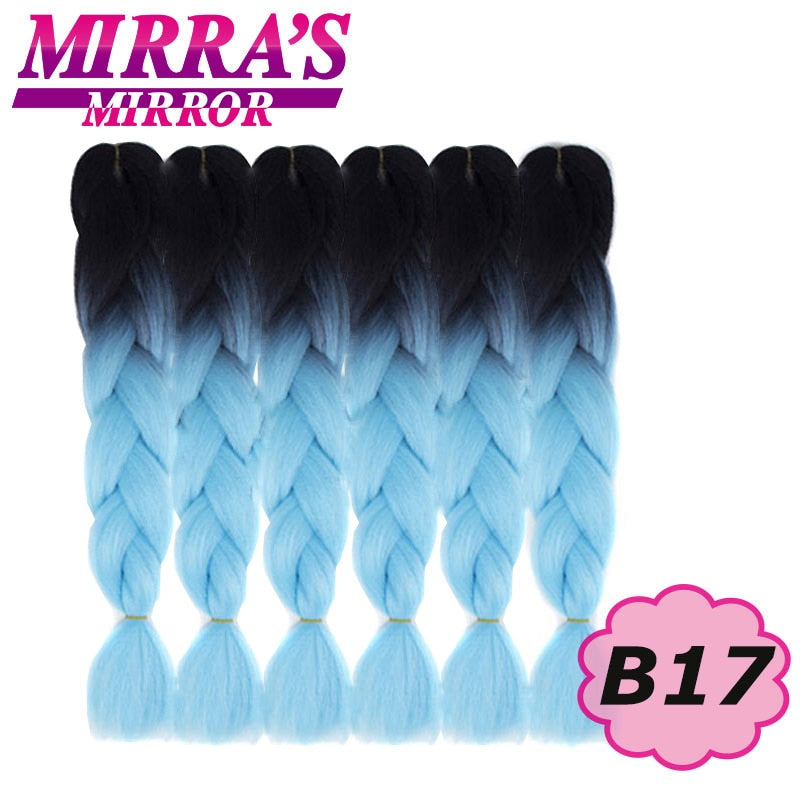 Trenzas Jumbo de 24 pulgadas, cabello sintético para caja trenzada, extensiones de cabello trenzado Ombre, tres tonos, negro, marrón, azul, rosa, espejo de Mirra