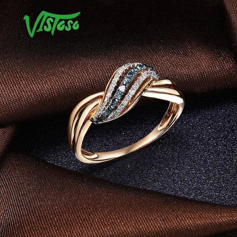 VISTOSO genuino 14K 585 oro amarillo brillante elegante anillo de diamante azul para mujer compromiso de lujo aniversario señora joyería fina