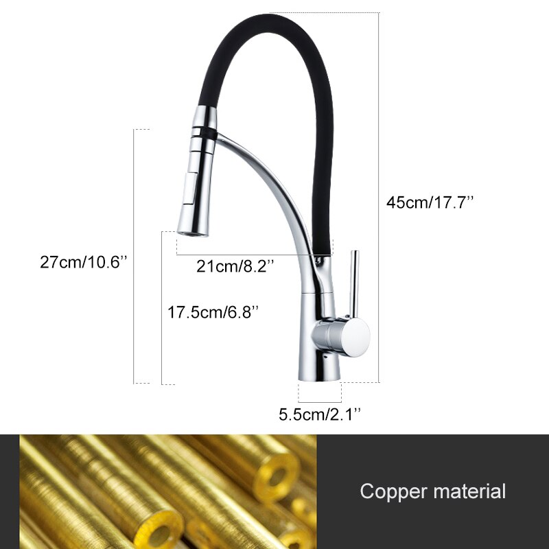Pull Down Kitchen Faucet Gold Hot and Cold Water Crane Mixer Deck Mounted Kitchen Sink Faucets with Rubber Design ELK909G