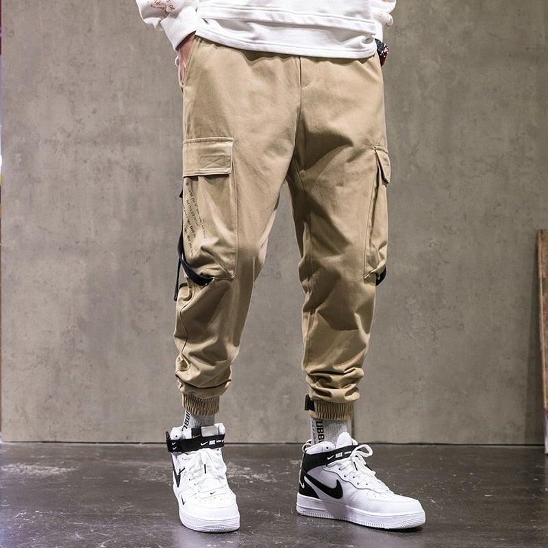 Single Road Mens Cargo Pants Men 2020 Black Baggy Ribbon Joggers Hip Hop Korean Style Japanese Streetwear Trousers Pants For Men
