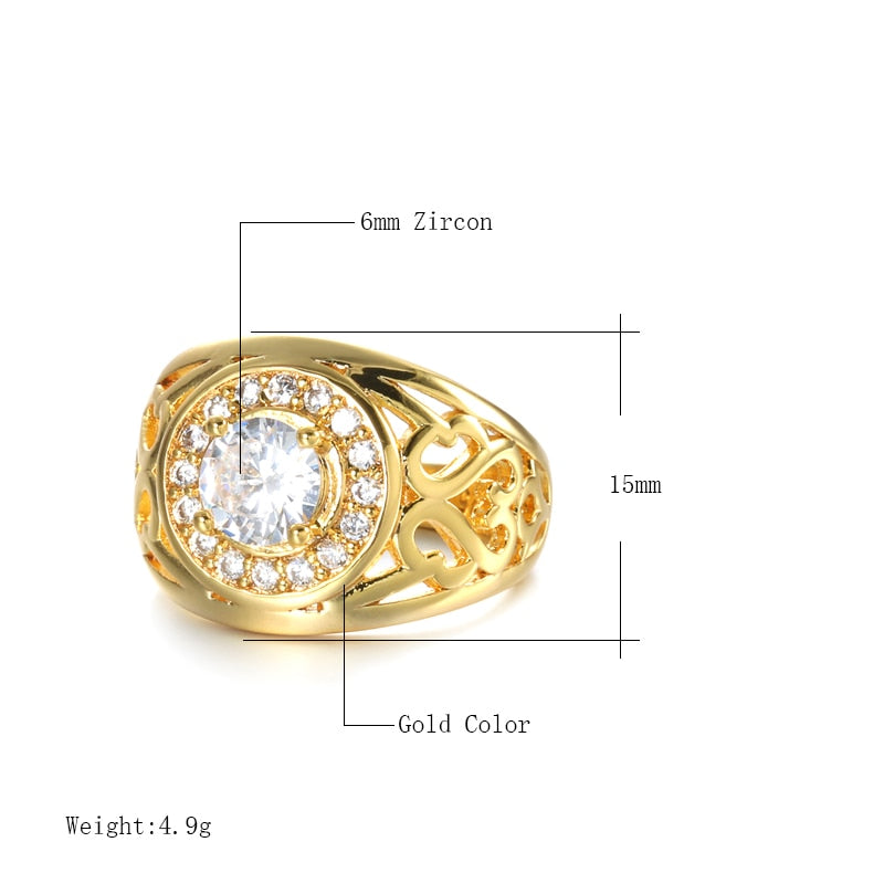 Kinel Big Wide Wedding Men Rings Fashion Dubai Yellow Gold Color White Cubic Zirconia Rings For Women Boho Retro Jewelry
