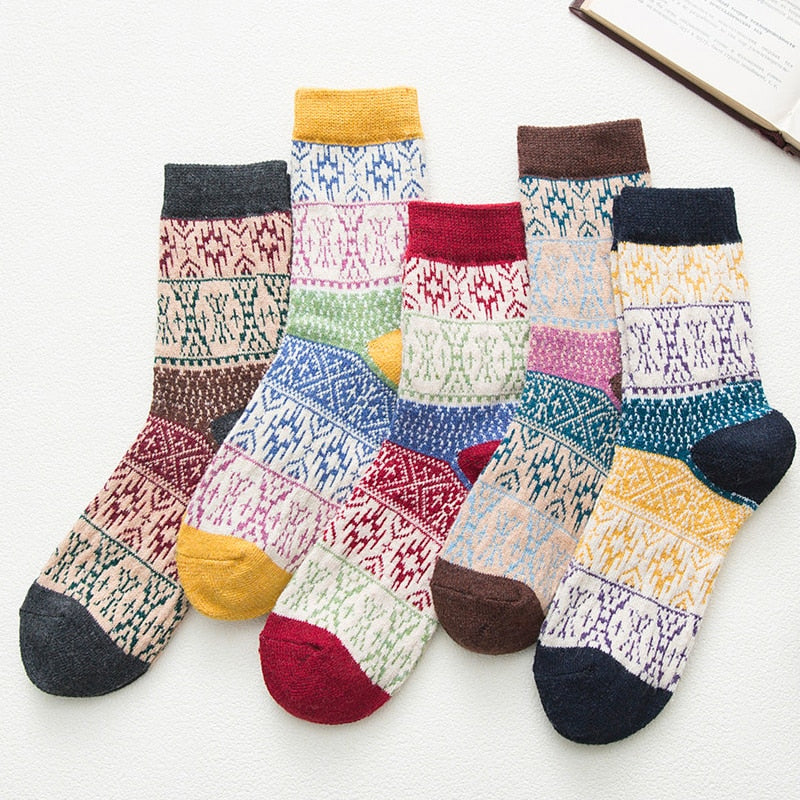 HSS Marke 5 Paar hochwertige Damen Wintersocken Vintage Patchwork Kaninchenwolle Socke verdicken warme thermische Baumwollsocken