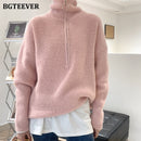 BGTEEVER Autumn Winter Zipper Turtleneck Sweaters Women Casual Thick Long Pullover Jumpers Female Loose Knitting Tops 2021