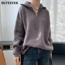 BGTEEVER Autumn Winter Zipper Turtleneck Sweaters Women Casual Thick Long Pullover Jumpers Female Loose Knitting Tops 2021