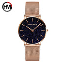 Women Watches New Flash Stars Stainless Steel Rose Gold Mesh Unique Simple Casual Quartz Waterproof Wristwatches Clock Hot Sale