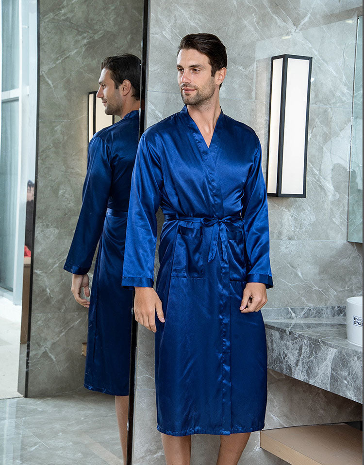 Groomsman Robe Summer Casual Sleepwear V-neck Kimono Yukata Bathrobe Gown Men Silk Satin Nightgown Nightwear Home Clothes Xxl