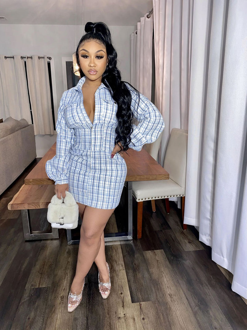 Plaid Women Mini Dress 2021 Autumn Puff Long SleevBodycon Shirts Dresses Sexy Club Party Outfits