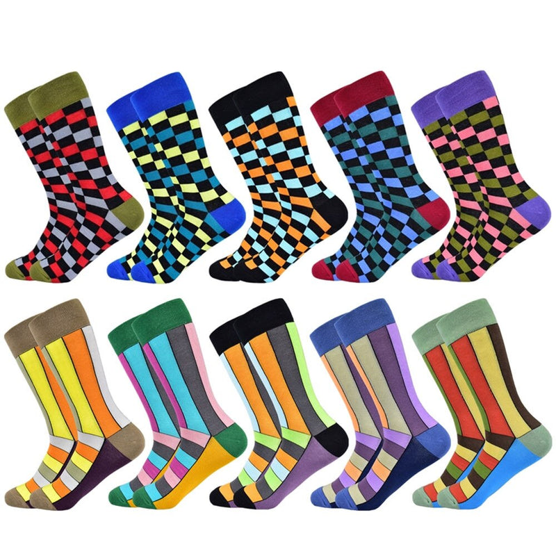Hot Sale Men Socks 2020 New Colorful Gifts for Men Cotton Mens Socks Geometric Lattice Classic Happy Business Casual  Socks Men