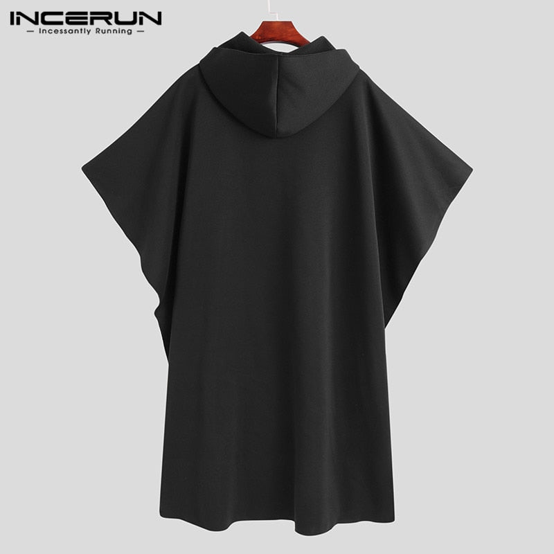 Fashion Men Cloak Coats Hooded Solid Loose 2023 Streetwear Punk Windproof Men's Trench Chic Winter Long Cape Poncho INCERUN